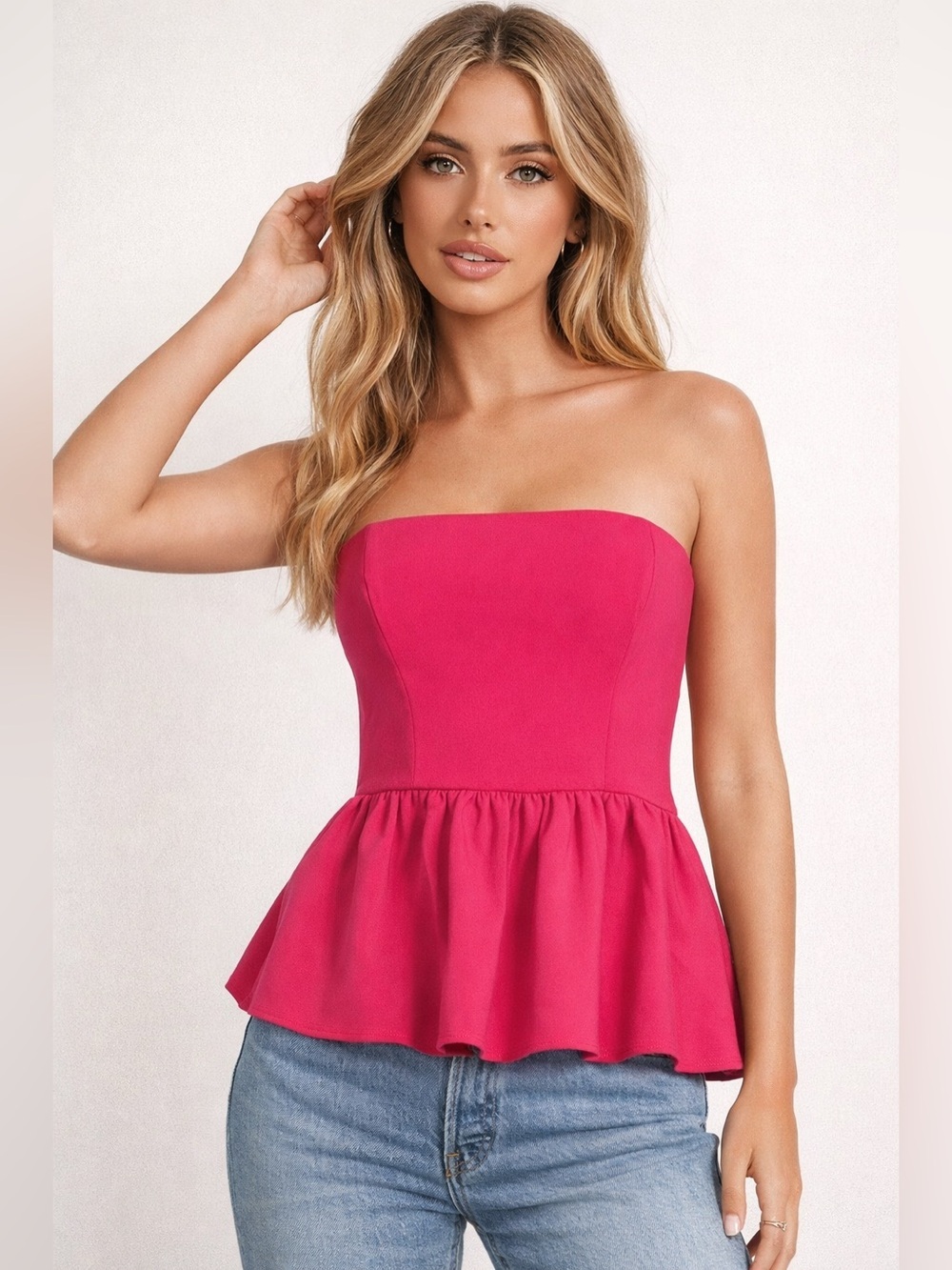 French Connection Whisper Strapless Peplum Top Size 12